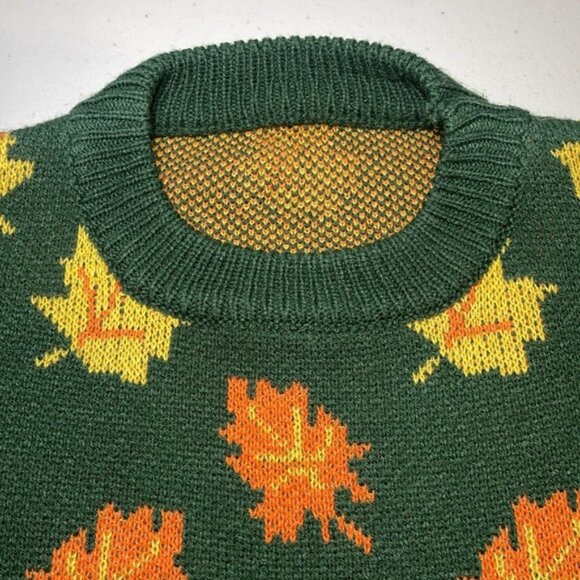 NEW Big Cozy Fall Leaf Sweater - KPJ Green Fall Leaf Knit - Women's Medium - Picture 3 of 12